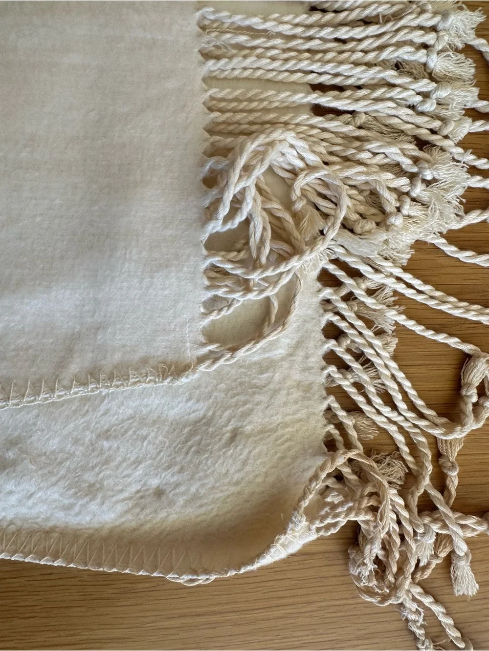 JC Penny Cream Cotton Fringe Bath Throw